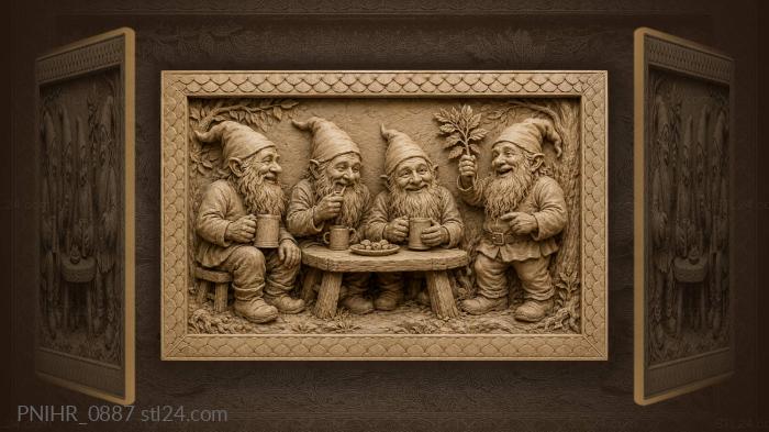 Gnomes feasting around a small table 3d STL model