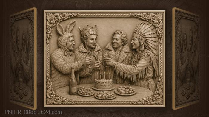 Birthday feast funny costumed men 3d STL model