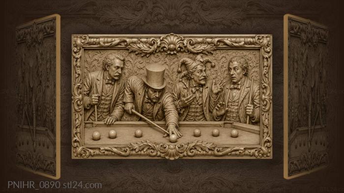 Top hat player and jester at billiards 3d STL model