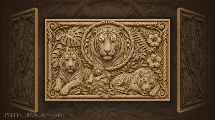 Tigers among tropical foliage and flowers 3d STL model