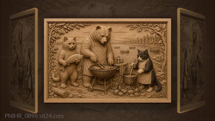 Lakeside barbecue with animal friends 3d STL model