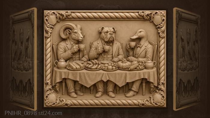 Animals at a festive table 3d STL model