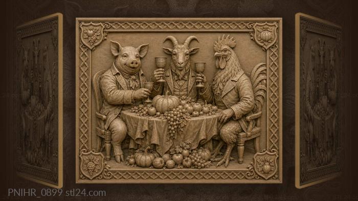 Festive farm animal gathering toast 3d STL model