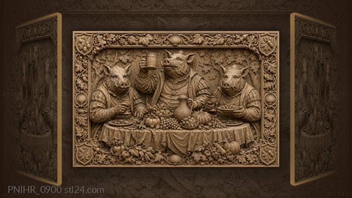 Boars at a festive table 3d STL model