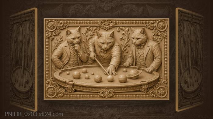 Cats playing cosmic billiards game 3d STL model