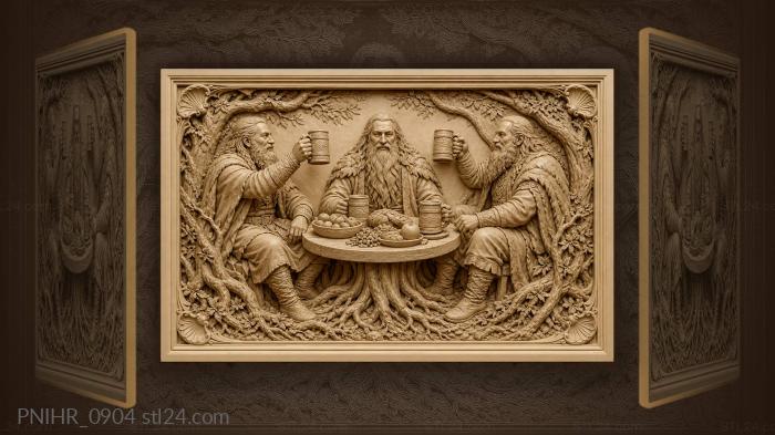 Three bearded men toasting feast 3d STL model