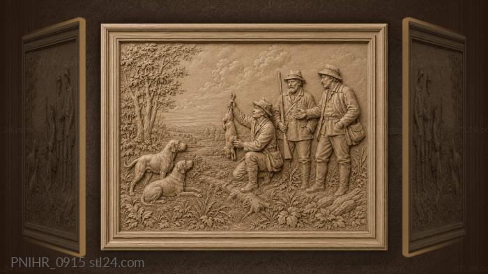 Man holding up a hare before his mates 3d STL model