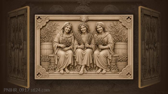 Three smiling women with herbs 3d STL model