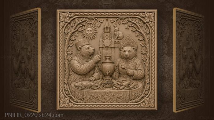 She bear in a kokoshnik and rooftop cat 3d STL model