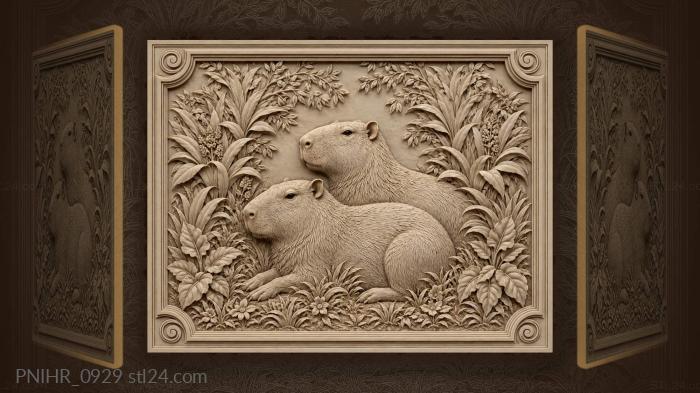 Capybaras rest among tropical leaves 3d STL model