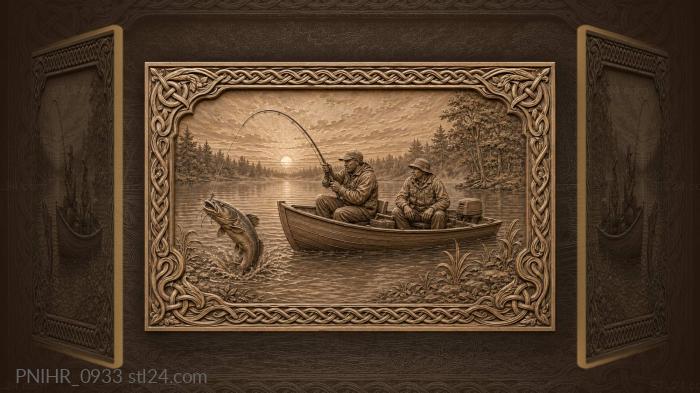 Fisherman pulling in a catfish at sunrise 3d STL model