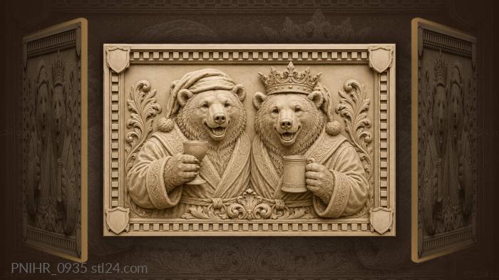 Crowned bear in a bathrobe with his neighbour 3d STL model