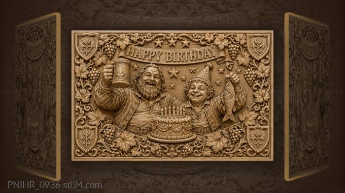 Bearded drinker beside boy with fish 3d STL model