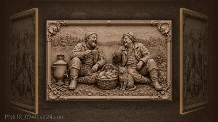 Basket of fish between two mugs 3d STL model