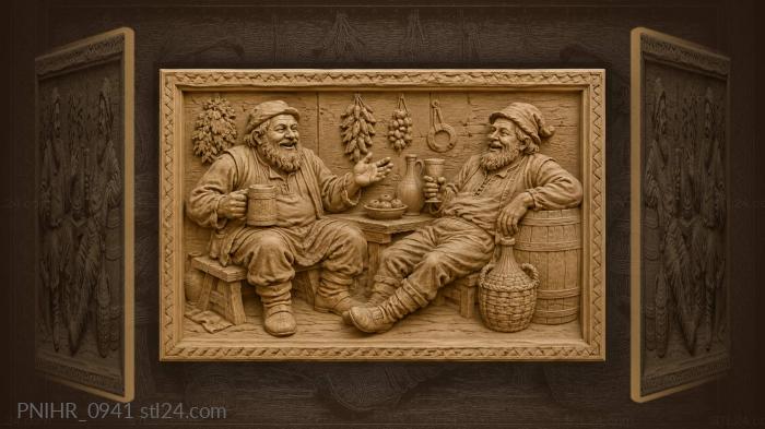 Mug and goblet between two bearded men 3d STL model