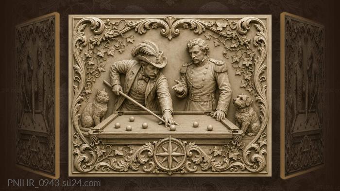 Billiards game with gentleman and officer 3d STL model