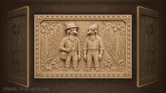 Woodpeckers with hat and bag 3d STL model