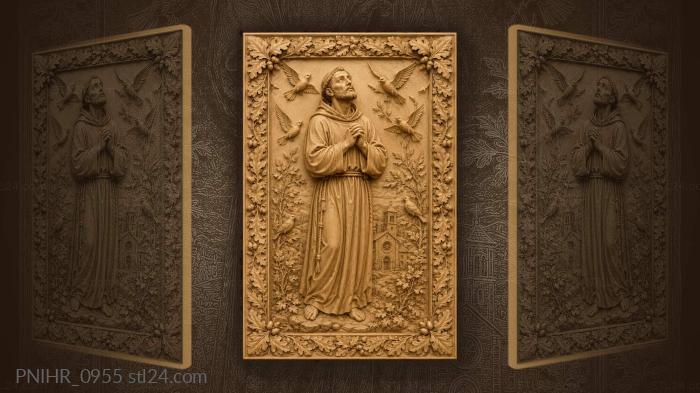 Saint francis with birds and church 3d STL model