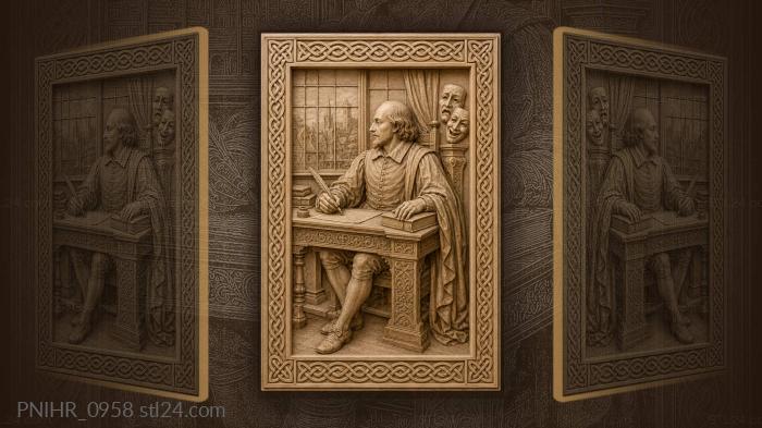 Shakespeare writing with town view 3d STL model