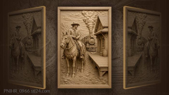 Cowboy and approaching steam train 3d STL model
