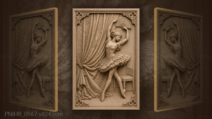 Ballerina with fan and curtain 3d STL model
