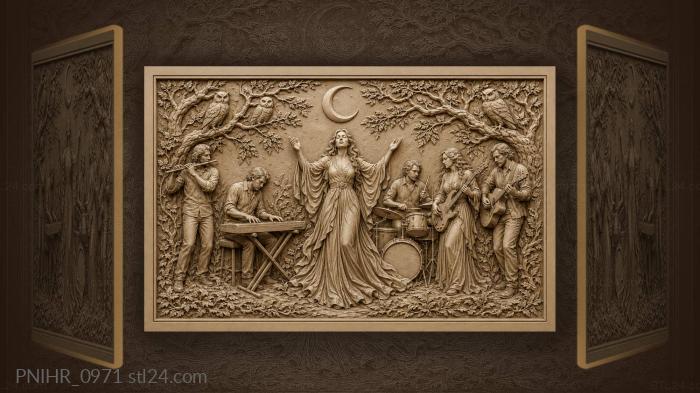 Musical ensemble under moonlit owls 3d STL model