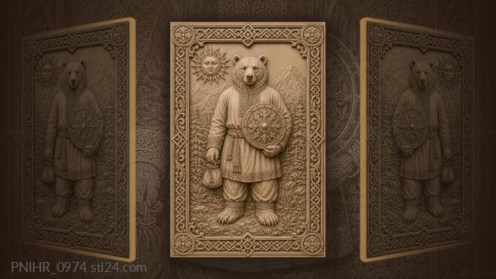 Bear with round shield and sun face 3d STL model