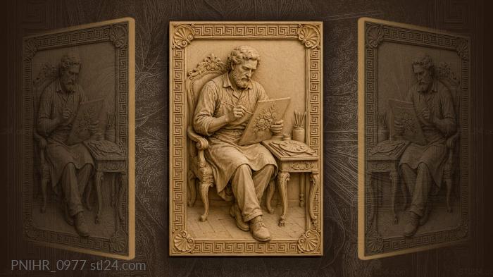 Artist painting delicate floral still life 3d STL model