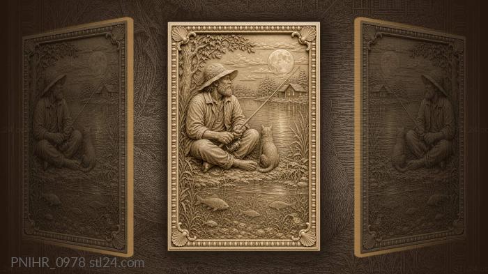 Cat waiting beside the moonlit pond 3d STL model