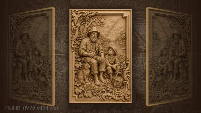 Fisherman and son by the river 3d STL model