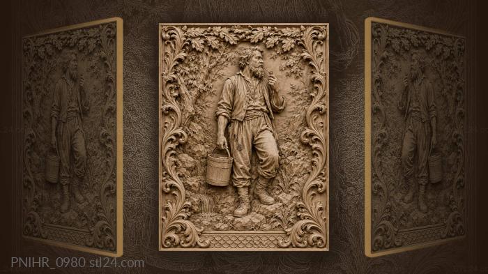 Old man with bucket and pipe 3d STL model