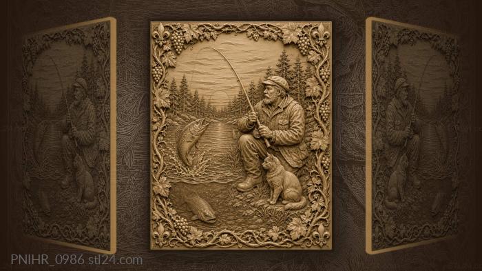 Bearded angler at sunset with his cat 3d STL model