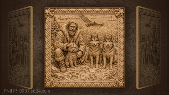 Winter hunter with loyal companions 3d STL model