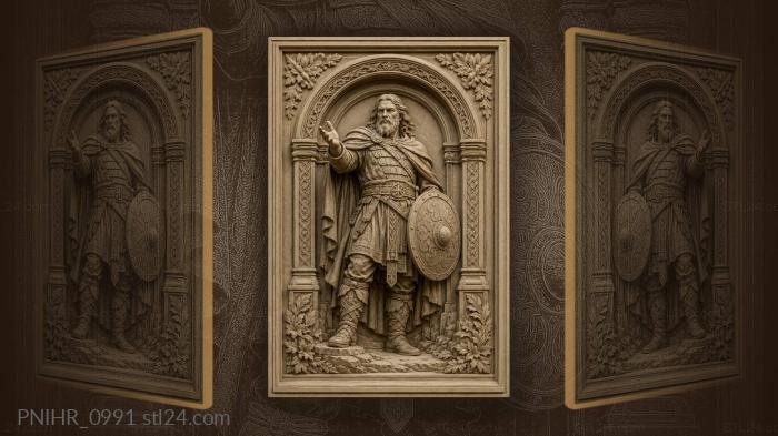 Warrior with a round shield in an archway 3d STL model