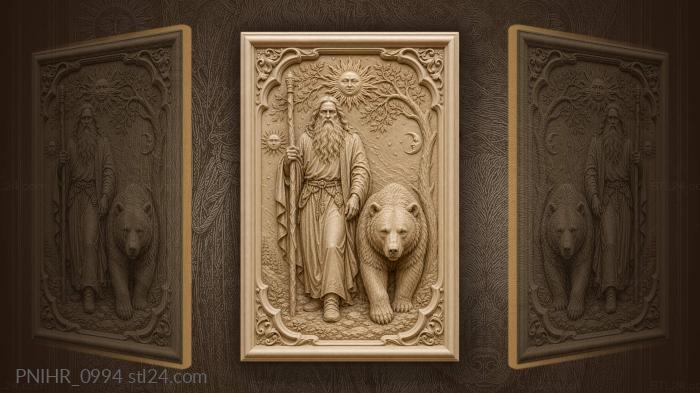 Elder and a bear beneath sun and moon 3d STL model