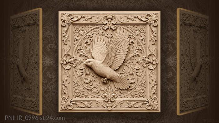 Bird flying between flowers and patterns 3d STL model