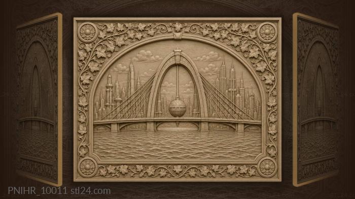 Futuristic bridge over city waters 3d STL model