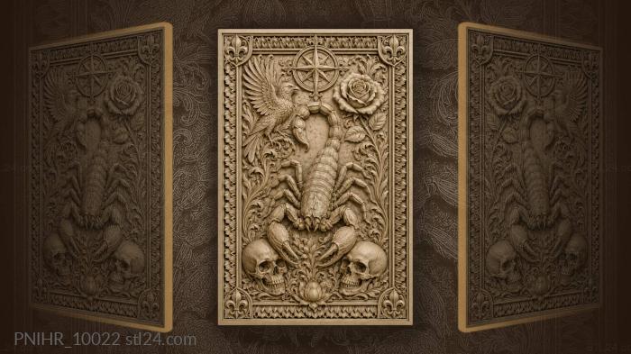 Scorpion between two skulls and rose 3d STL model