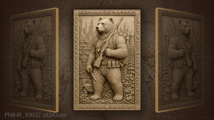 Bear taking a rifle and knife 3d STL model