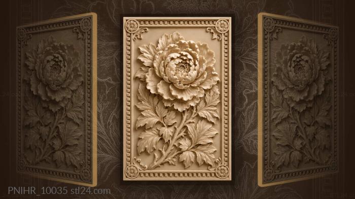 Blooming peony with leafy surround 3d STL model