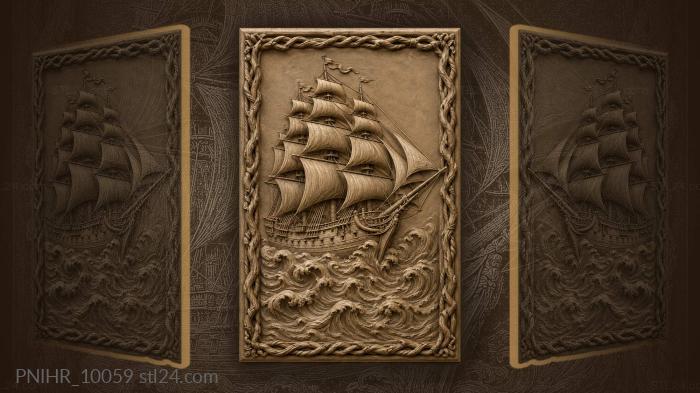 Ship cutting the wave under full sails 3d STL model