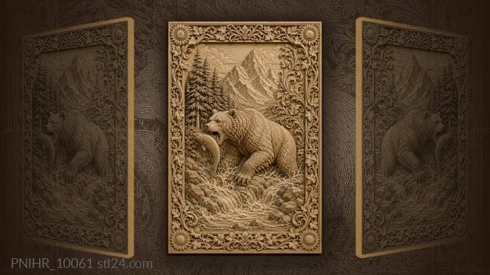 Bear catching fish in rushing water 3d STL model