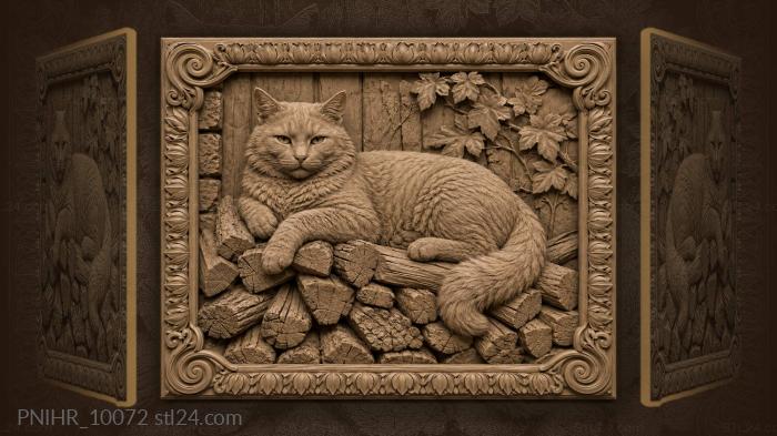Cozy cat among woodpile lotus 3d STL model