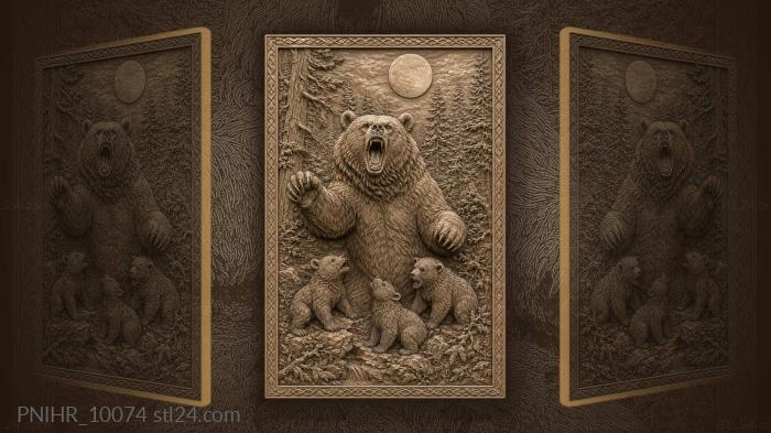 Mighty bear and playful cubs 3d STL model