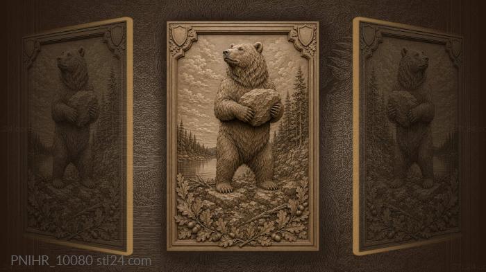 Bear lifting a boulder above a lake 3d STL model