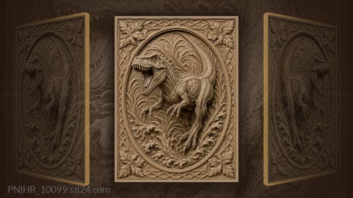 Roaring dinosaur leaping through swirling reeds 3d STL model
