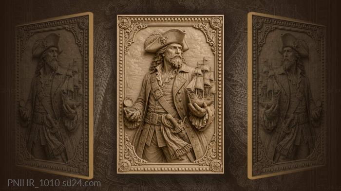 Captain holding a ship model and compass 3d STL model