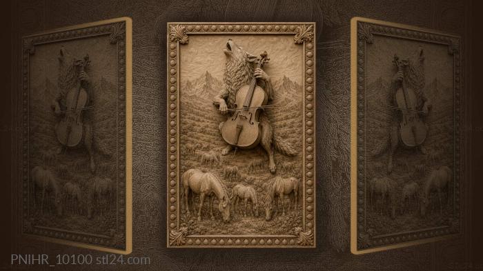 Howling wolf with cello above horses 3d STL model