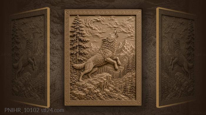 Howling wolf on a cliff among clouds 3d STL model