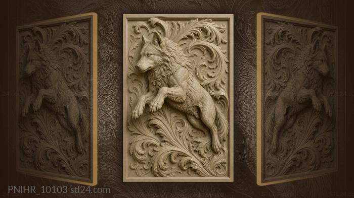 Wolf bursting out of swirling foliage 3d STL model